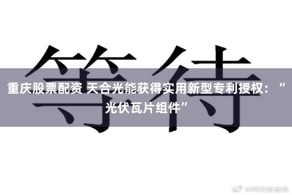 重庆股票配资 天合光能获得实用新型专利授权：“光伏瓦片组件”